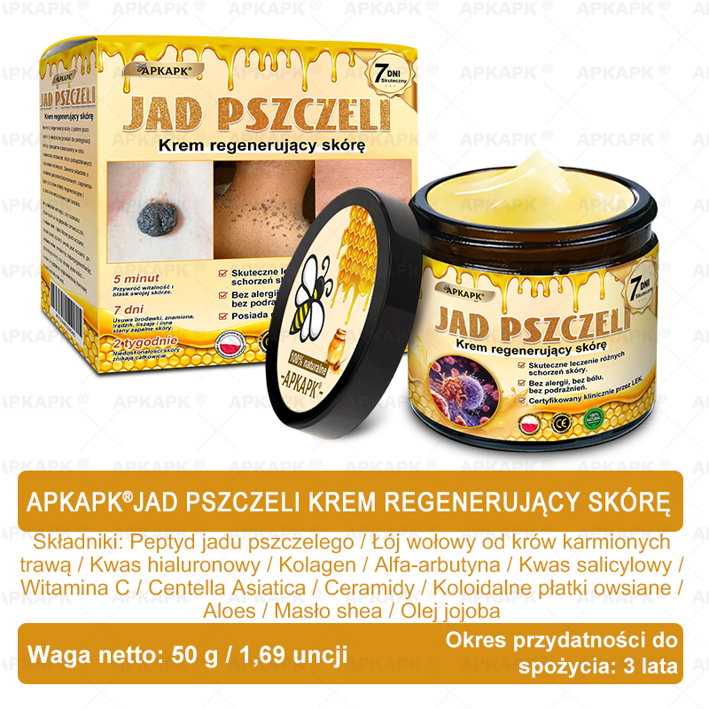 ✨ΑPΚΑPK® Jad Pszczoły Kompleksowy Krem✨pomaga w leczeniu problemów skórnych, takich jak: zmarszczki, blizny, plamy pigmentacyjne, rozstępy, trądzik, łuszczyca, egzema, zmiany skórne, podrażnienia, stany zapalne i inne problemy skórne🫏