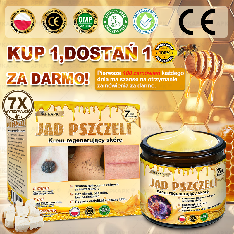✨ΑPΚΑPK® Jad Pszczoły Kompleksowy Krem✨pomaga w leczeniu problemów skórnych, takich jak: zmarszczki, blizny, plamy pigmentacyjne, rozstępy, trądzik, łuszczyca, egzema, zmiany skórne, podrażnienia, stany zapalne i inne problemy skórne🫏