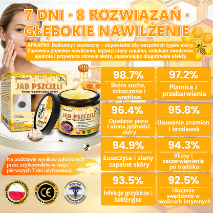 ✨ΑPΚΑPK® Jad Pszczoły Kompleksowy Krem✨pomaga w leczeniu problemów skórnych, takich jak: zmarszczki, blizny, plamy pigmentacyjne, rozstępy, trądzik, łuszczyca, egzema, zmiany skórne, podrażnienia, stany zapalne i inne problemy skórne🫏