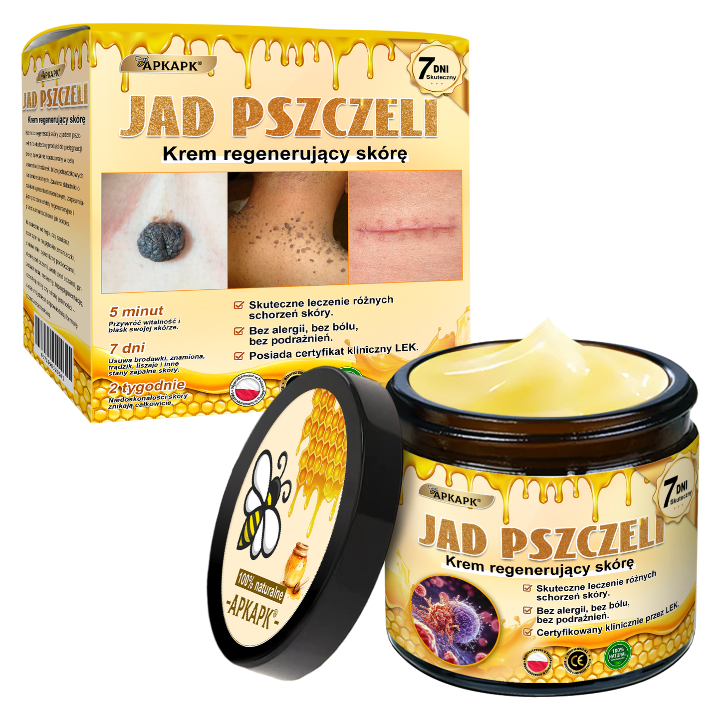 ✨ΑPΚΑPK® Jad Pszczoły Kompleksowy Krem✨pomaga w leczeniu problemów skórnych, takich jak: zmarszczki, blizny, plamy pigmentacyjne, rozstępy, trądzik, łuszczyca, egzema, zmiany skórne, podrażnienia, stany zapalne i inne problemy skórne🫏